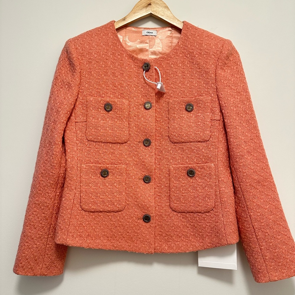 Cream salmon color tweed jacket